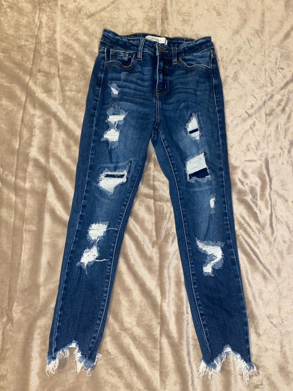 Dark Blue Distressed High-Rise Women’s Kancan Jeans